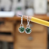 Serpentine Earrings - Prong Set Rose Cut Sterling Silver Gemstone Dangle Earrings - Green Lever Backs