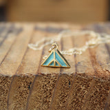 Gold Plated Mountain Pendant - Reversible Black and Spruce - On Gold Filled Chain - Layering Necklace