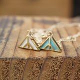 Gold Plated Mountain Pendant - Reversible Black and Spruce - On Gold Filled Chain - Layering Necklace