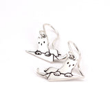 Flying Cat Charm Earrings - Kitty in a Plane Sterling Silver Dangles - Moving Gift for Cat Owner