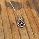 Tiny Garnet Necklace - Prong Set Sterling Red Gemstone Pendant on Adjustable Sterling chain