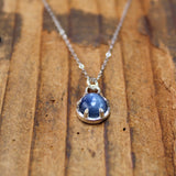 Tiny Kyanite Necklace - Prong Set Sterling Gemstone Pendant on Adjustable Sterling Chain