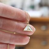 Gold Plated Mountain Pendant - Reversible Black and Spruce - On Gold Filled Chain - Layering Necklace