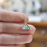 Gold Plated Mountain Pendant - Reversible Black and Spruce - On Gold Filled Chain - Layering Necklace