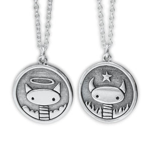 Sterling Silver Good Cat Bad Cat Reversible Pendant on Adjustable Sterling Silver Chain or Stainless Steel Curb Chain