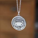 Sterling Silver Good Cat Bad Cat Reversible Pendant on Adjustable Sterling Silver Chain or Stainless Steel Curb Chain