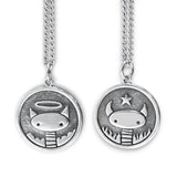 Sterling Silver Good Cat Bad Cat Reversible Pendant on Adjustable Sterling Silver Chain or Stainless Steel Curb Chain