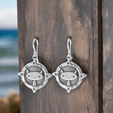 Sterling Silver Compass Cat Earring - Cat Jewelry Gift - Reversible Charm for Lost Cats - Found Cats - Rescue Cats