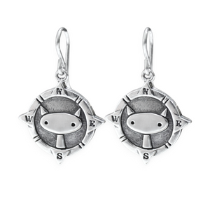 Sterling Silver Compass Cat Earring - Cat Jewelry Gift - Reversible Charm for Lost Cats - Found Cats - Rescue Cats