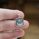 Sterling Silver Star Cat Charm Necklace on Adjustable Chain - Framed Star Gazing Kitty Jewelry