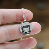 Sterling Silver Gift Cat Charm Necklace on Adjustable Chain - Cat In A Box Jewelry Pendant