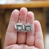 Sterling Silver Cat In A Box Earrings - Cat Jewelry - Kitty Dangles- Handmade Earrings