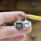 Sterling Silver Cat In A Box Earrings - Cat Jewelry - Kitty Dangles- Handmade Earrings