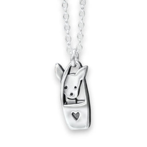 Mark Poulin Tote Dog Charm - Small Detailed and Adorable Solid Sterling Silver Dog in a Bag Necklace or Pendant