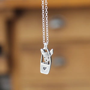 Mark Poulin Tote Dog Charm - Small Detailed and Adorable Solid Sterling Silver Dog in a Bag Necklace or Pendant