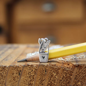 Mark Poulin Tote Dog Charm - Small Detailed and Adorable Solid Sterling Silver Dog in a Bag Necklace or Pendant