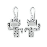 Sterling Silver Dancing Cactus Cat Earrings - Funny and Adorable Saguro Kitty Gift for Her - Cat Charm Dangle