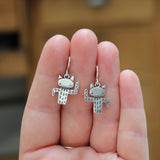 Sterling Silver Dancing Cactus Cat Earrings - Funny and Adorable Saguro Kitty Gift for Her - Cat Charm Dangle