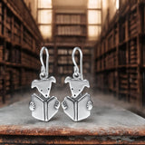 Reading Dog Dangle Earrings - Smart Funny Adorable Dog Earring made with Solid Sterling Silver