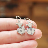 Reading Dog Dangle Earrings - Smart Funny Adorable Dog Earring made with Solid Sterling Silver