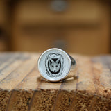 Signet Ring - Tattoo Style Wolf Ring for Men and Women - Vitreous Enamel and Sterling Silver - Coyote Dingo Dog Fox Dire Wolf Fenrir