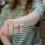 Rose Cut Garnet Bezel Set in a Hefty Sterling Silver Band - Unisex Modern Design Garnet Band Ring