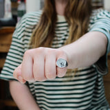 Signet Ring - Stargazing Raccoon for Men and Women - Vitreous Enamel and Sterling Silver Sizes 5 through 12 - Raccoon Gift