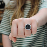 Sterling Silver and Enamel Square Stick Kitty Ring