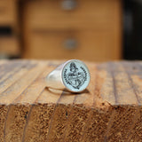 Signet Ring - Anchor Design for Men and Women - Vitreous Enamel and Sterling Silver Follow Your Heart