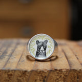 Signet Ring - Bear Ring for Men and Women - Vitreous Enamel and Sterling Silver sizes 5 through 12