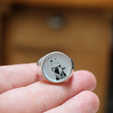 Signet Ring - Stargazing Raccoon for Men and Women - Vitreous Enamel and Sterling Silver Sizes 5 through 12 - Raccoon Gift