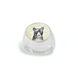 Signet Ring - Bear Ring for Men and Women - Vitreous Enamel and Sterling Silver sizes 5 through 12