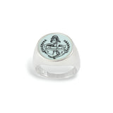 Signet Ring - Anchor Design for Men and Women - Vitreous Enamel and Sterling Silver Follow Your Heart