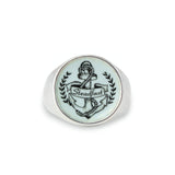 Signet Ring - Anchor Design for Men and Women - Vitreous Enamel and Sterling Silver Follow Your Heart