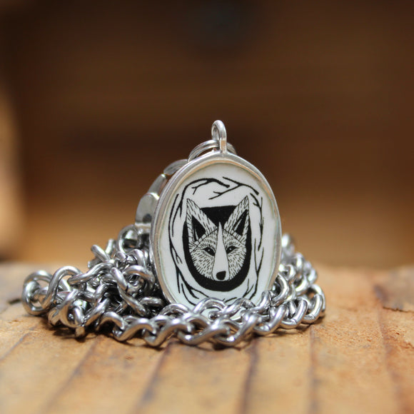 Mens Reversible Wolf Pendant on Stainless Steel Curb Chain - Runs With Wolves Necklace - Wolf Pack Gift