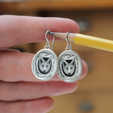 Wolf Earrings - Vitreous Enamel and Sterling Silver Dangle Earrings - Wild Fox Dingo Coyote Husky