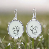 Puppy Earrings - Vitreous Enamel and Sterling Silver Dangle Earrings - Gift for Dog Person