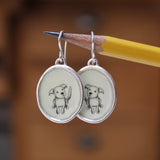 Puppy Earrings - Vitreous Enamel and Sterling Silver Dangle Earrings - Gift for Dog Person