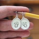 Puppy Earrings - Vitreous Enamel and Sterling Silver Dangle Earrings - Gift for Dog Person