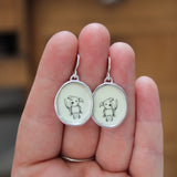 Puppy Earrings - Vitreous Enamel and Sterling Silver Dangle Earrings - Gift for Dog Person