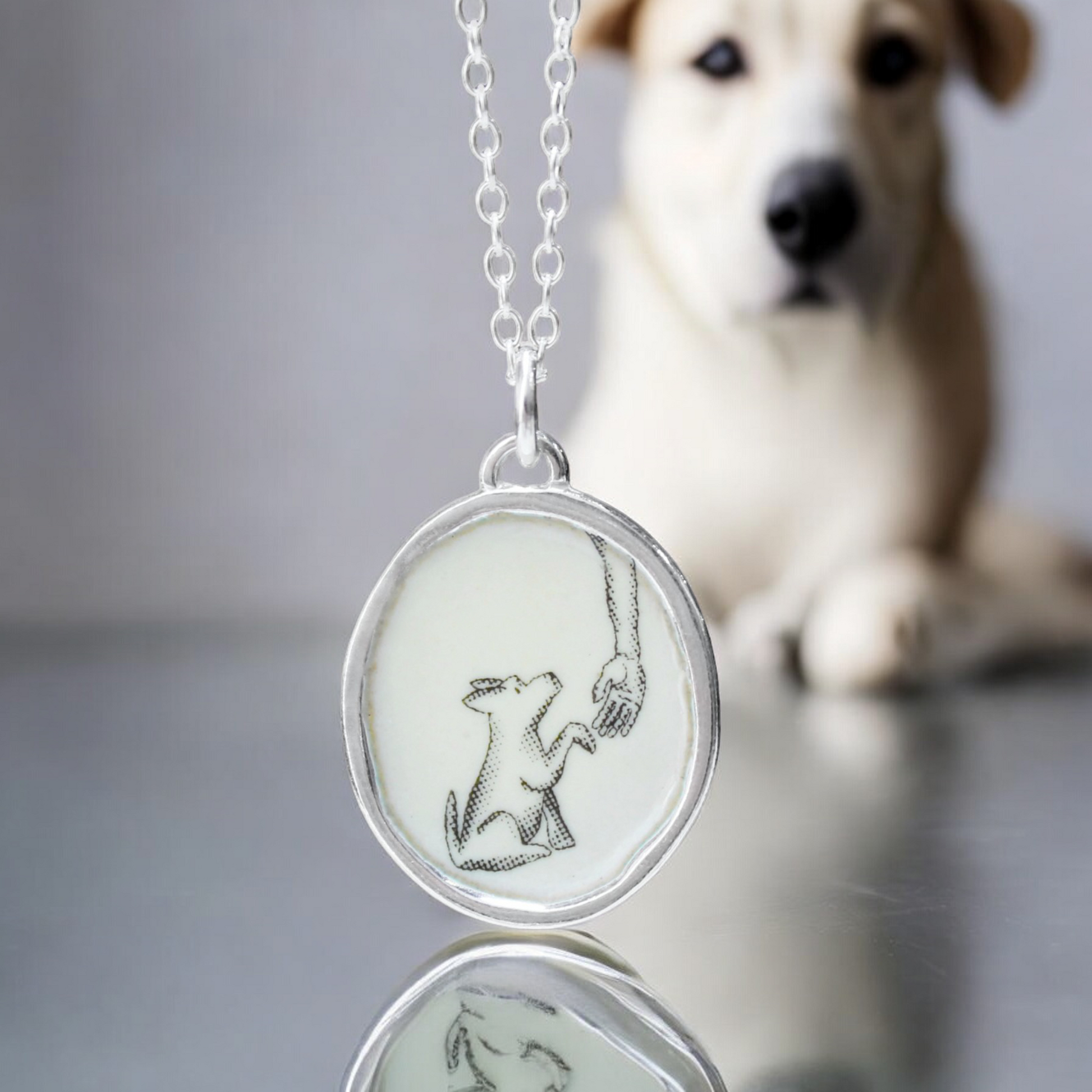 Dog Pendant Sterling Silver Paw Shake Charm Necklace Sterling