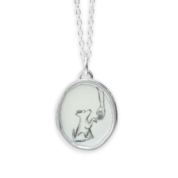 Dog Pendant - Sterling Silver Paw Shake Charm Necklace - Sterling Silver Dog Paw Jewelry