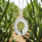 Artichoke Pendant - Sterling Silver Artichoke Charm Necklace - Vitreous Enamel and Sterling Silver on Adjustable Chain