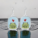 Frog Earrings - Sterling Silver and Vitreous Enamel Dangle Earrings - Gift for Frog Lover