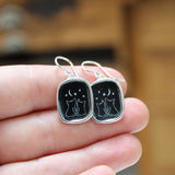 Night Cat Earrings - Two Star Gazing Cats with the Stars and Moon