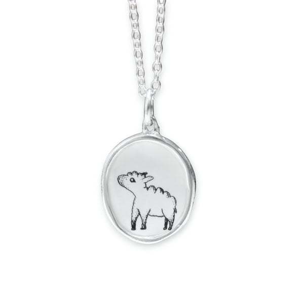 Sheep Necklace - Charm Pendant with Lamb - Enamel and Sterling on Adjustable Sterling Chain