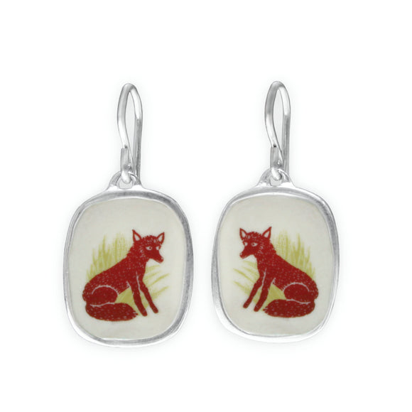 Red Fox Earrings - Sterling Silver and Vitreous Enamel Red Fox Dangle Earrings - Shapeshifter Trickster Transformation