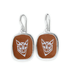 Coyote Earrings - Sterling Silver and Vitreous Enamel Coyote Dangle Earrings