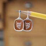 Coyote Earrings - Sterling Silver and Vitreous Enamel Coyote Dangle Earrings