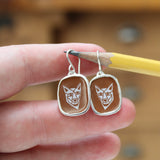 Coyote Earrings - Sterling Silver and Vitreous Enamel Coyote Dangle Earrings